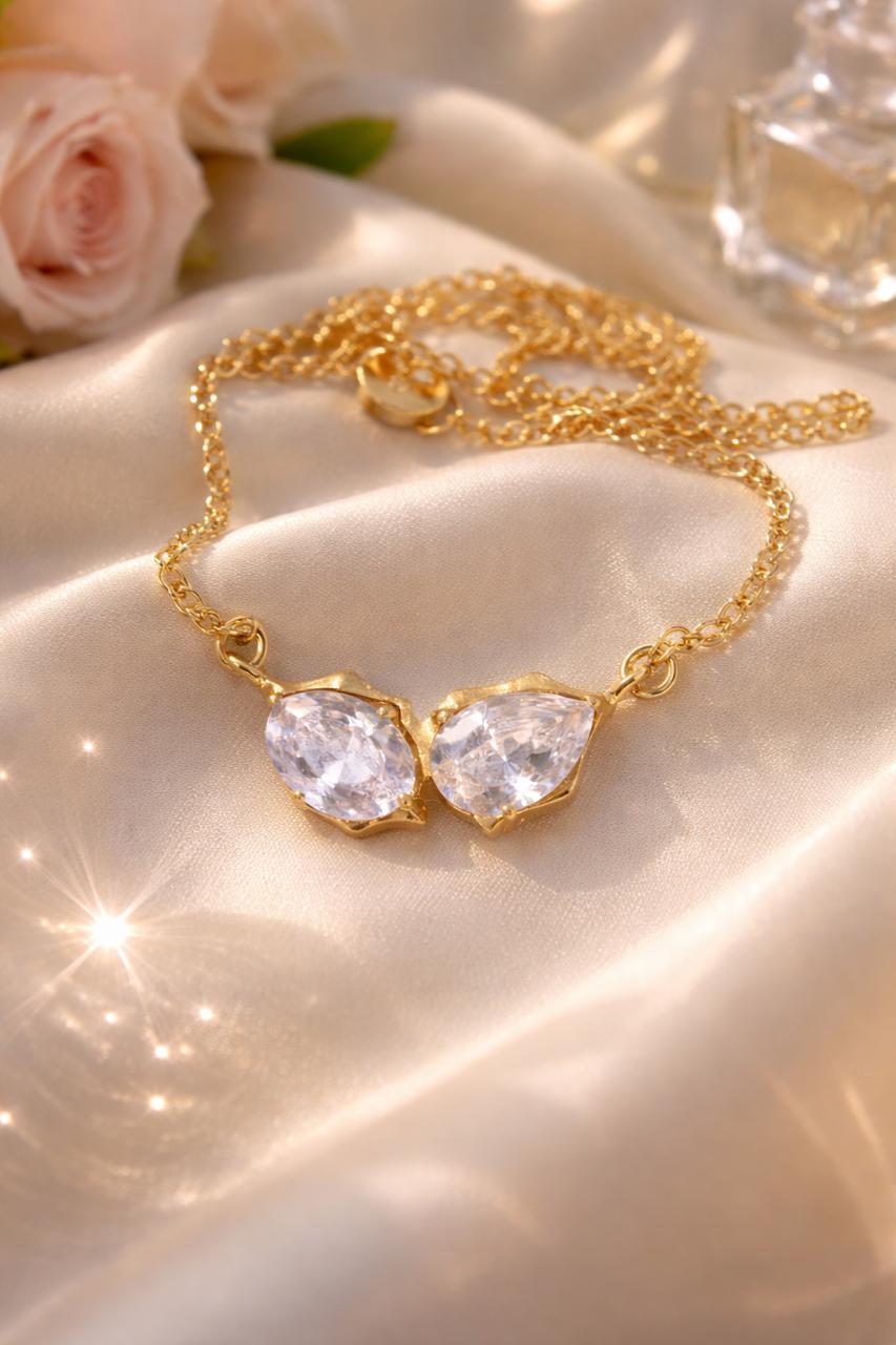 Duo Sparkle white zircon necklace - Opalea Jewelry
