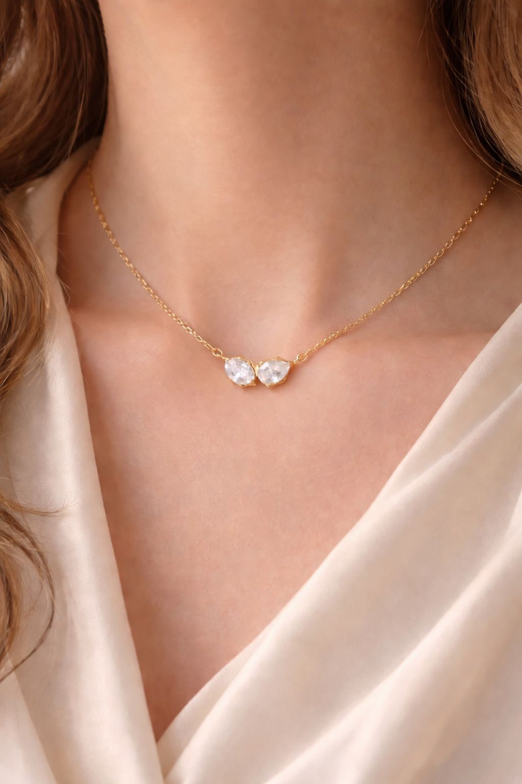Duo Sparkle white zircon necklace - Opalea Jewelry
